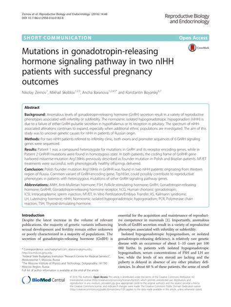 Pdf Mutations In Gonadotropin Releasing Hormone Signaling Pathway In