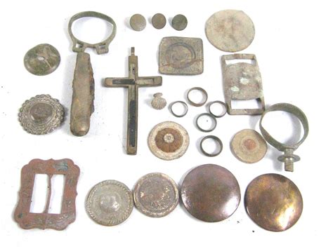 Civil War Era Dug Relic Grouping Brass Cross Knife Rosettes Buttons Buckle Rings Antique