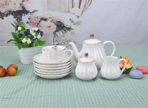 New Bone China Gold Line Luxury Pure White Tea Sets 15pcs 6oz Coffee