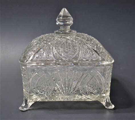 Vintage Square Candy Dish With Lid Clear Pressed Glass Footed Etsy