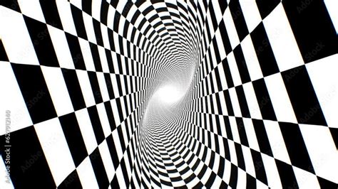 Inside Twisted Black And White Checkerboard Optical Illusion Tunnel