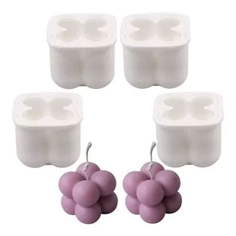 Kit X4 Moldes Silicona Cubos Burbuja Para Velas Jabones