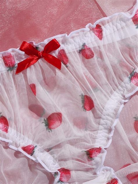 Plus Strawberry Print Mesh Lingerie Set SHEIN USA