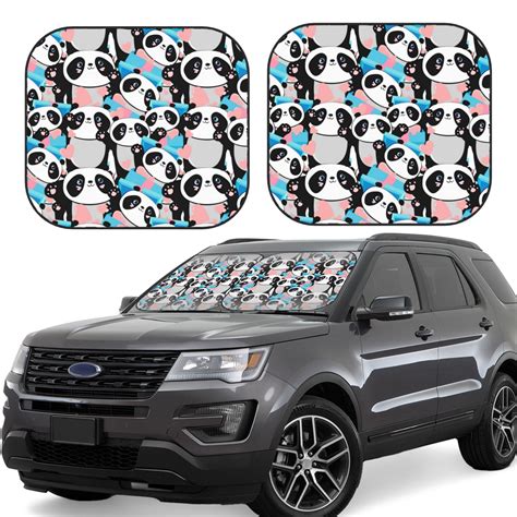 Windshield Sun Shade Panda Cute Pink Hearts Piece Foldablecar