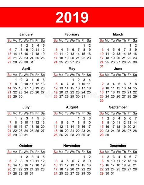 American Calendar Grid For 2020 Stock Vector Illustration Of Office