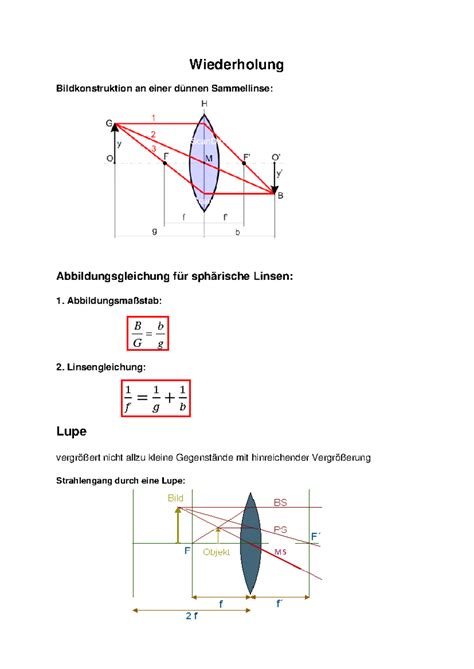 Skript Physik Teil Wiederholung Bildkonstruktion An Einer D Nnen