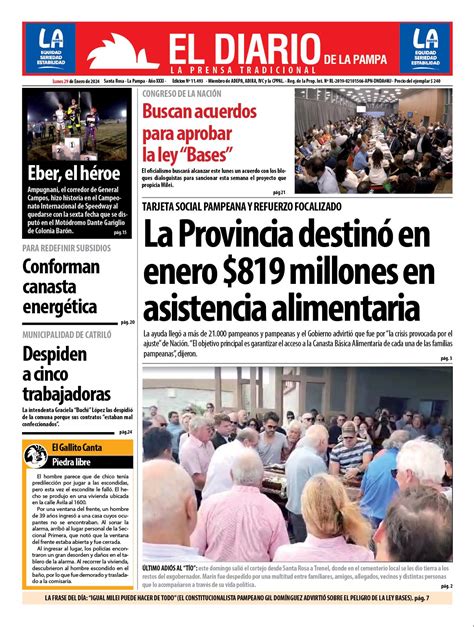 Tapa De El Diario En Papel Lunes 29 De Enero De 2024 El Diario De La