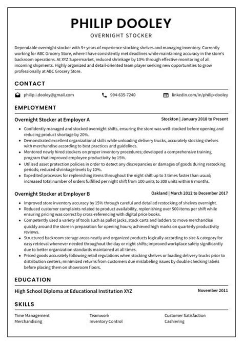 Overnight Stocker Resume Cv Example And Writing Guide