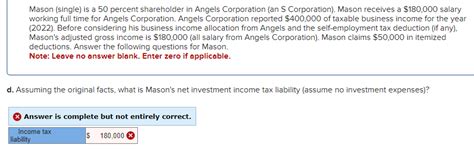 Solved Mason Single Is A Percent Shareholder In Angels Chegg