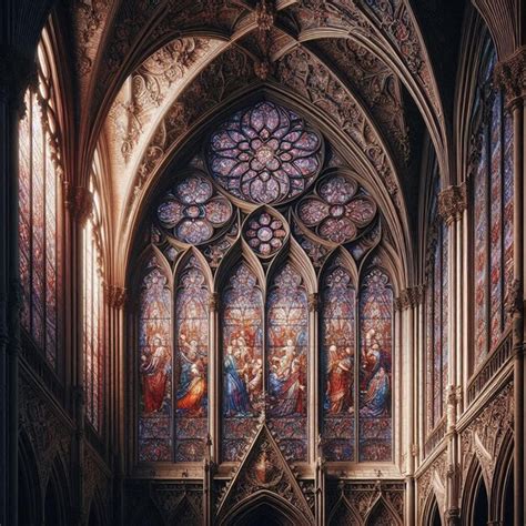 A Gothic Cathedral With Intricate Stained Glass Windows Premium Ai