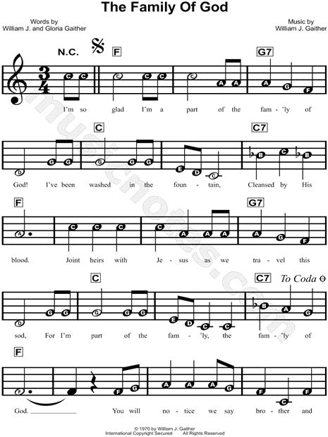 The Gaithers "The Family of God" Sheet Music for Beginners in C Major ...