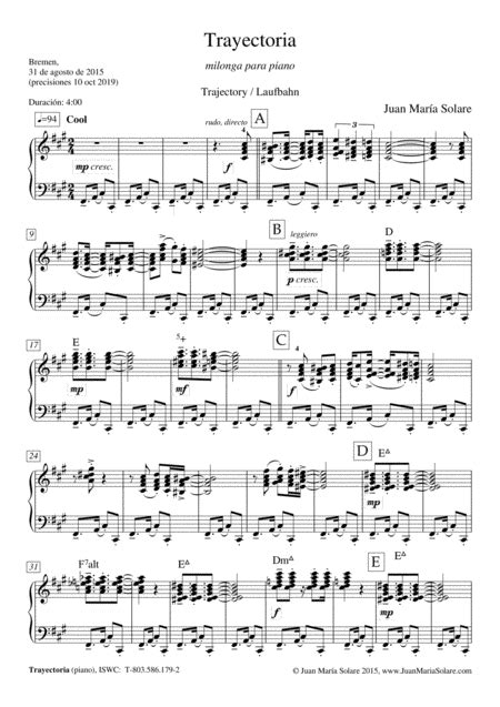 Trayectoria piano solo by Juan María Solare Sheet Music for Piano