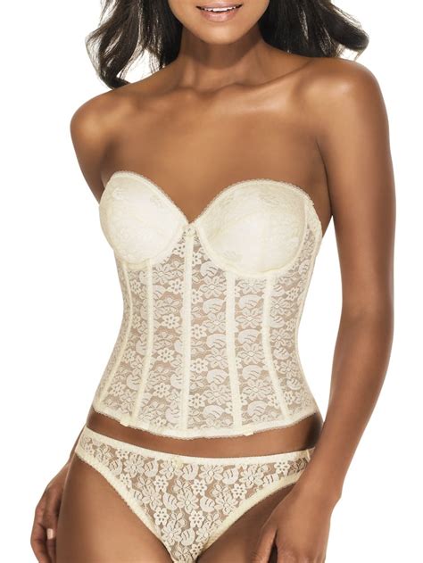 Dominique Lace Low Back Plunge Strapless Push Up Bustier Style 7759 Ivory