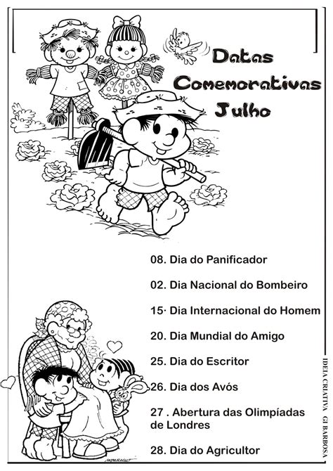 Datas De Julho Ilustrado Com Turma Da Mônica Ideia Criativa Gi