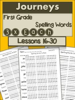 Journeys St Grade X Each Lessons Spelling Words Tpt