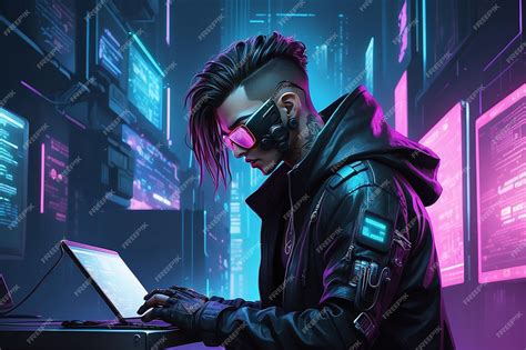 Premium Photo | Fantasy Cyberpunk hacker on cyberpunk background