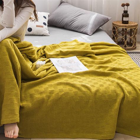 100 Cotton Waffle Weave Cooling Blanket Queen Size Lightweight Washed Cotton Blanket For