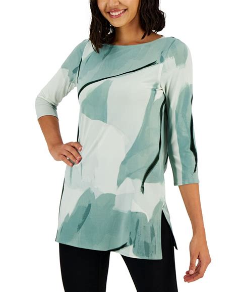 Alfani Boat Neck 34 Sleeve Printed Tunic Created For Macys Macys