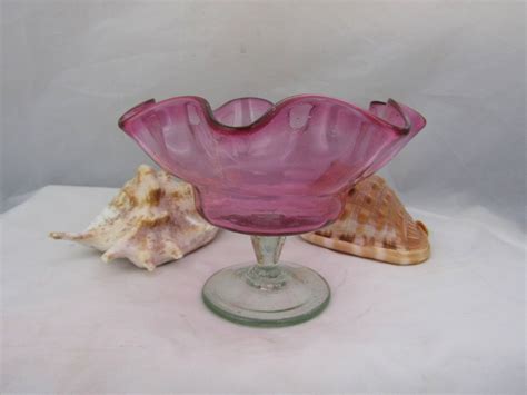 Victorian Cranberry Glass Pedestal Bowl Cranberry Glass Etsy Canada