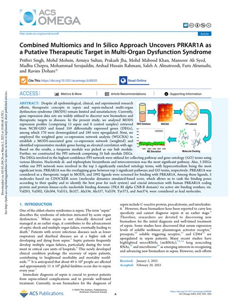 Pdf Combined Multiomics And In Silico Approach Uncovers Prkar A As A