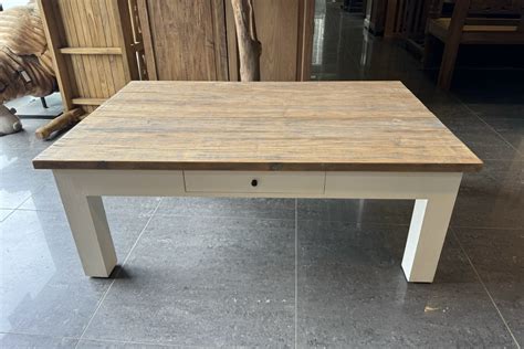 Basik S120 WW Teak Rechthoekige Witte Salontafel Met Teak