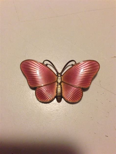 VINTAGE NORWAY STERLING SILVER PINK ENAMEL BUTTERFLY BROOCH SIGNED 925