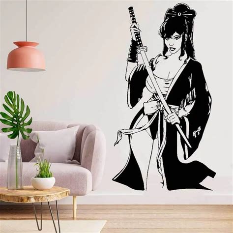 Japanese Traditional Female Geisha Wall Sticker Bushido Spirit Sword