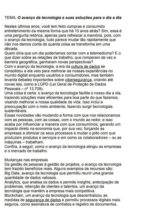 Reda O Dissertativa Argumentativa Sobre O Avan O Da Tecnologia E Suas