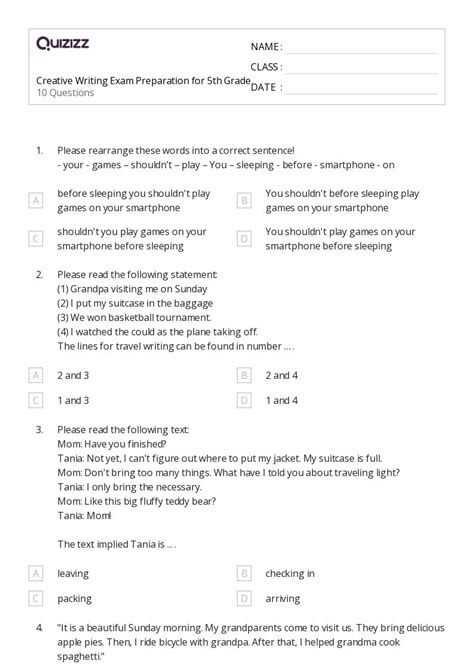 50 Creative Writing Worksheets For 4th Grade On Quizizz Free And Printable