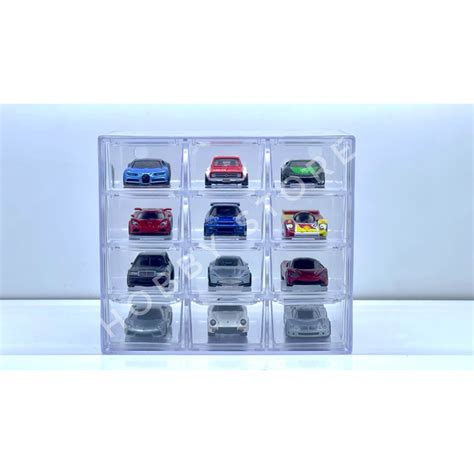 Hobby Store Khung Kệ Hộp Trưng Bày xe mô hình 1 64 gồm 12 ô để xe Hot Wheels Mini GT các