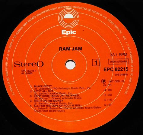 RAM JAM Self-Titled / Black Betty Classic 70s Rock Album Cover Photos ...