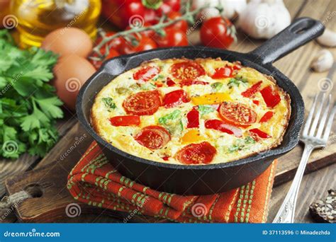 Omelet With Vegetables And Cheese Frittata Stock Photo Image Of