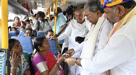 Karnatakas Congress Govt Flags Off First Of Promises Free Bus Ride