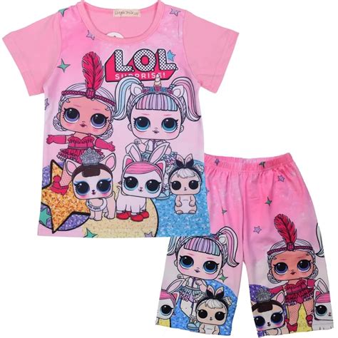 Meninas De Ver O Lol Pijama Curto De Mangas Compridas Camiseta Short