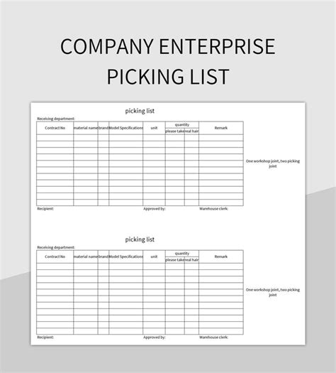 Company Enterprise Picking List Excel Template And Google Sheets File ...