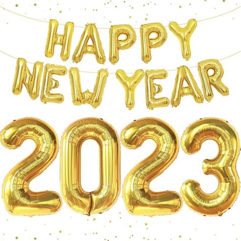 Buy Huge Happy New Year Decorations 2023 Balloons 16 Inch Gold Happy New Year 2023 Balloons