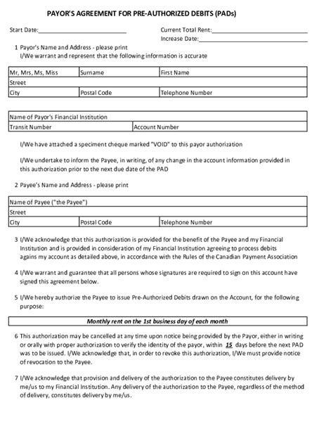 Fillable Online Payor S Agreement For Pre Authorized Debits Pads Fax