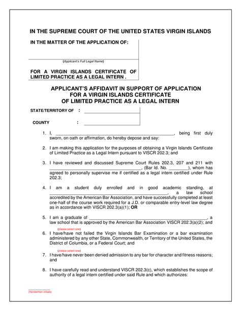 Virgin Islands Application For A Virgin Islands Certificate Of Limited Practice As A Legal