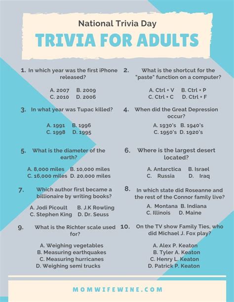 Fun Trivia for Kids and Adults - Free Printables - Mom, Wife, Wine ...