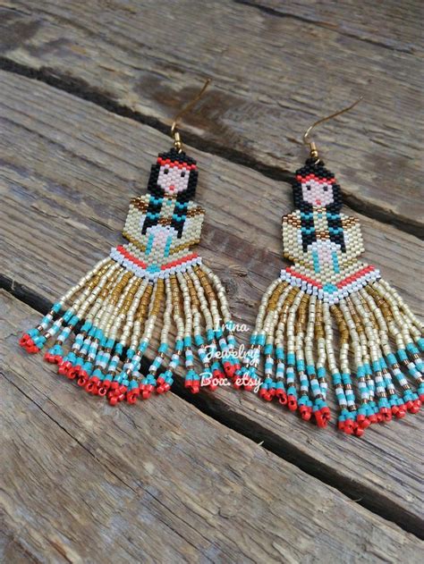 Indian Maiden Girl Earrings Seed Bead Earrings Long Beaded Earrings