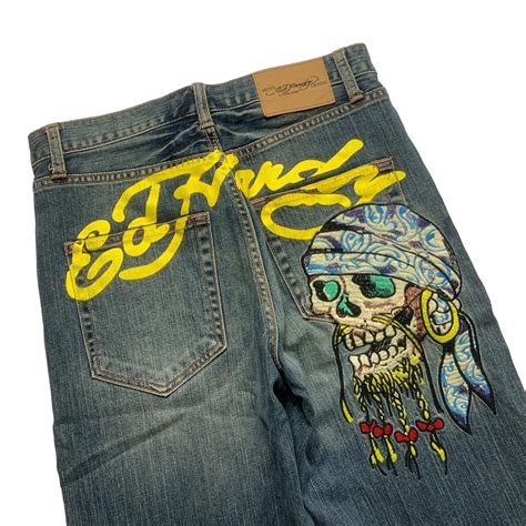 Ed Hardy Jorts Rare Baggy Denim Spellout Depop