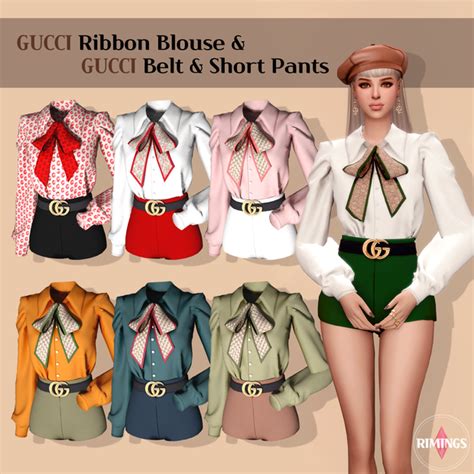 RIMINGS GUCCI Ribbon Blouse GUCCI Belt Short Pants RIMINGS On