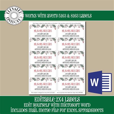 Editable Christmas Address Label Template, 2x4 Address Label ...