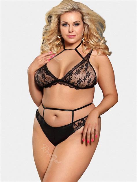 Cut Out Plus Size Floral Lace Lingerie Set Off Rosegal