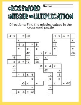 Math Multiplying Integers Crossword Puzzle By Als Algebra Made Easy