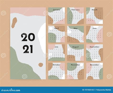 Abstract Calendar 2021 Year Modern Planner Hand Drawn Shapes Month