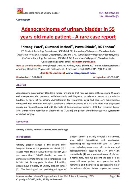 Adenocarcinoma Of Urinary Bladder In 55 Years Old Male Patient A Rare