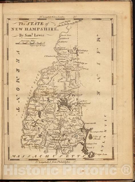 Historical Map, 1806 The State of New Hampshire, Vintage Wall Art ...