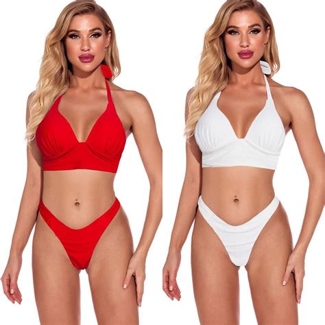 Conjunto de Bikini brasileño con cuello Halter para mujer traje de