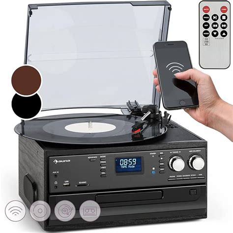 Auna Platine Vinyle Bluetooth Tourne Disque Vinyle Cd Bluetooth Avec